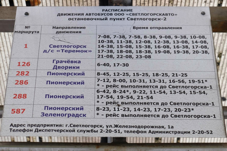 119 автобус калининград пионерский расписание северный вокзал