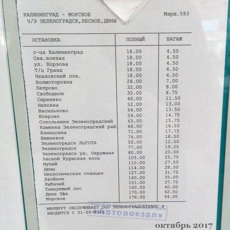 Автобус варшава калининград расписание