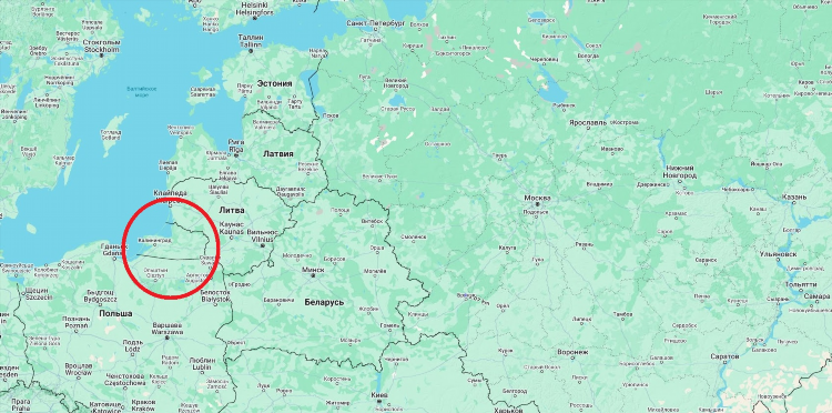 Между какими странами находится калининград